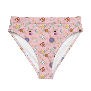 Golden Afternoon Pink Print Recycled high-waisted bikini bottom