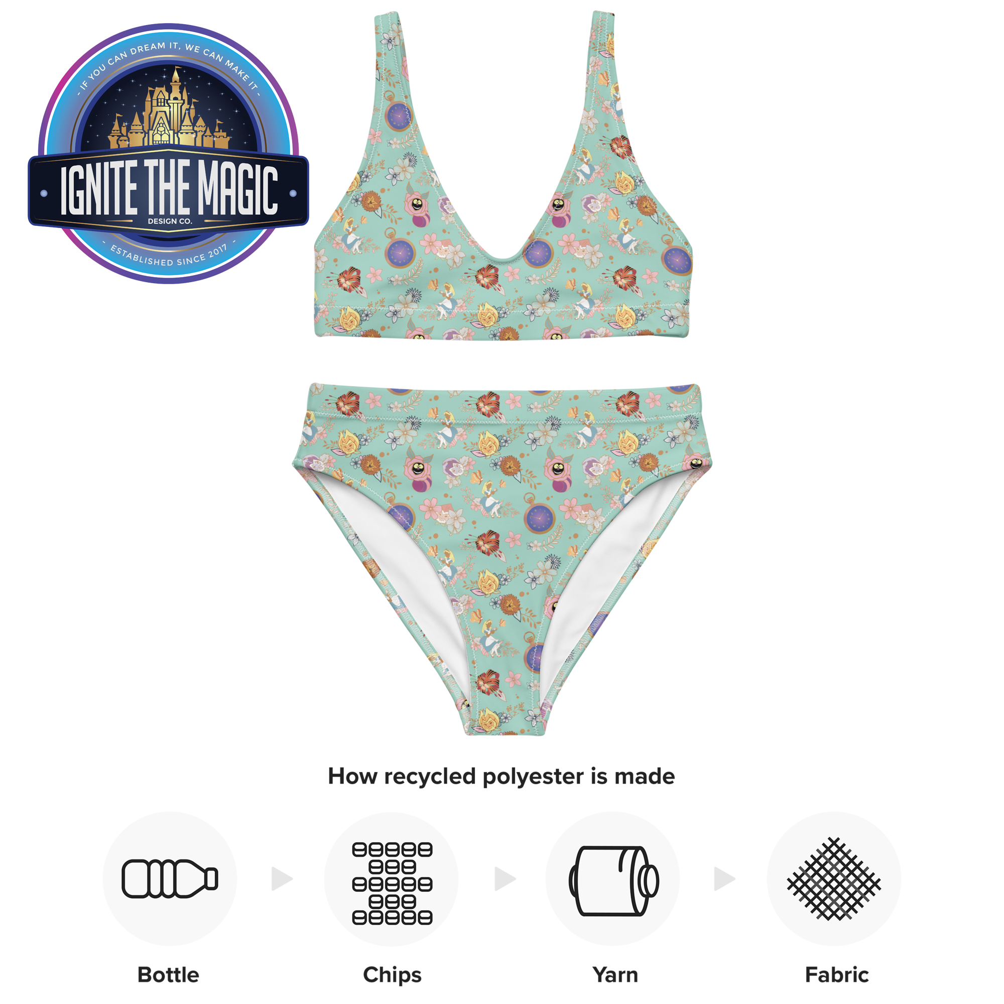 Golden Afternoon Mint Print Recycled high-waisted bikini – Ignite the Magic