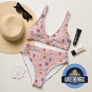 Golden Afternoon Pink Print Recycled high-waisted bikini